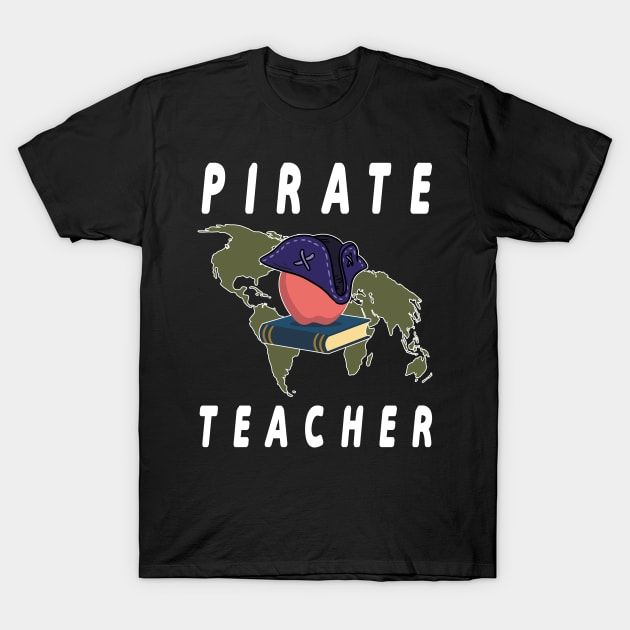 Pirate geography Teacher Halloween Shirt book apple and hat T-Shirt by kaza191